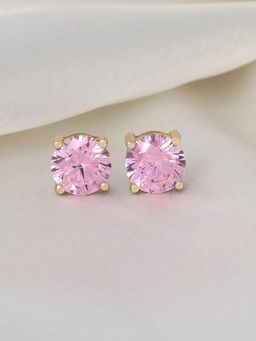 Ornate Jewels - 925 Silver 18K 2 Micron Gold Plated 0.5 Carat Pink CZ Stud Earring & Girls