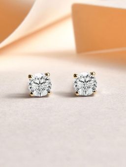 Ornate Jewels - 925 Silver 18K 2 Micron Gold Plated 0.5 Carat White CZ Stud Earring for Women & Girls