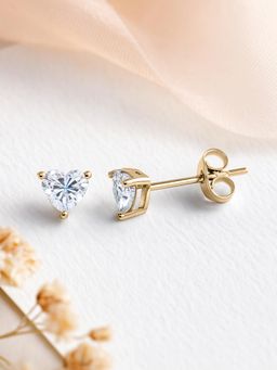 Ornate Jewels - 925 Silver 18K Gold Plated 0.5 Carat White CZ Heart Stud Earring for Women & Girls