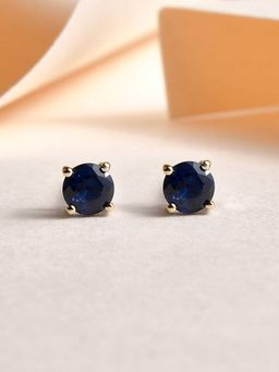 Ornate Jewels - 925 Silver 18K 2 Micron Gold Plated Blue Sapphire Stud Earring for Women & Girls