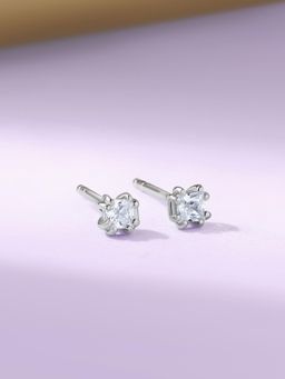 Ornate Jewels - 925 Silver Rhodium Plated White American Diamond Stud Earring for Women & Girls