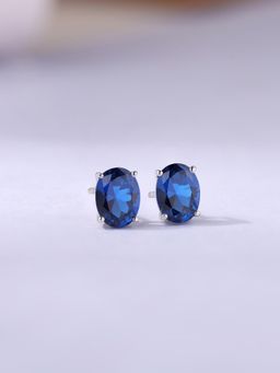 Ornate Jewels - 925 Silver Rhodium Plated Oval Blue Spinel Stud Earring for Women & Girls