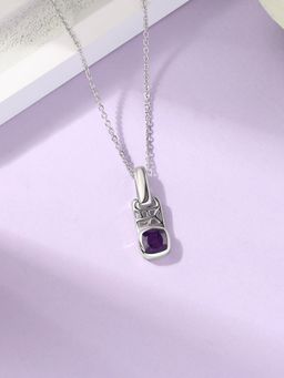 Ornate Jewels - 925 Silver Cushion 0.50 Carat Natural Amethyst Pendant With Chain for Women & Girls