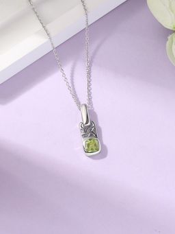 Ornate Jewels - 925 Silver Cushion 0.50 Carat Natural Peridot Pendant With Chain for Women & Girls
