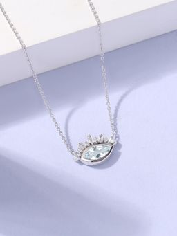 Ornate Jewels - 925 Silver Marquise 1 Carat Natural Aquamarine Eye Necklace for Women & Girls
