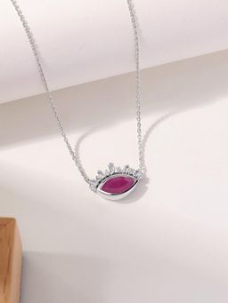 Ornate Jewels - 925 Silver Marquise 1 Carat Natural Indian Ruby Eye Necklace for Women & Girls