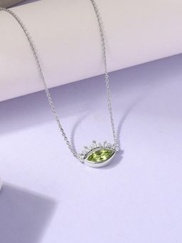 Ornate Jewels - 925 Silver Marquise 1 Carat Natural Peridot Eye Necklace for Women & Girls
