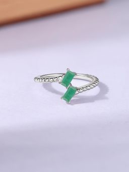 Ornate Jewels - 925 Silver Rhodium Plated Natural Sakota Emerald Adjustable Ring for Women & Girls
