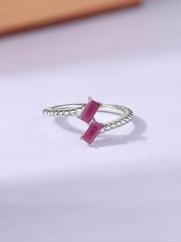 Ornate Jewels - 925 Silver Rhodium Plated Natural Indian Ruby Adjustable Ring for Women & Girls