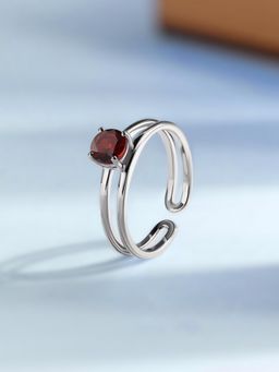 Ornate Jewels - 925 Silver Round 1 Carat Natural Garnet Solitaire Adjustable Ring for Women & Girls