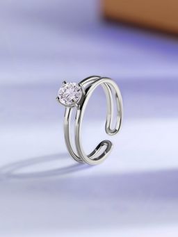 Ornate Jewels - 925 Silver Round 1 Carat White CZ Solitaire Adjustable Ring for Women & Girls