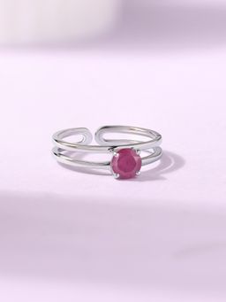 Ornate Jewels - 925 Silver 1 Carat Natural Indian Ruby Solitaire Adjustable Ring for Women & Girls