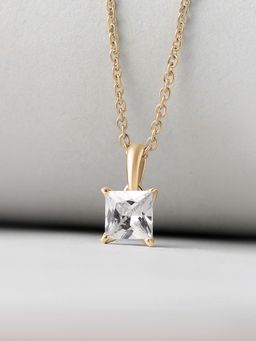Ornate Jewels - 925 Silver 18K Gold Plated White CZ Solitaire Pendant With Chain for Women & Girls