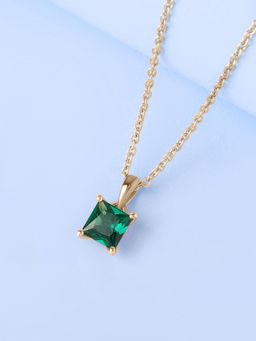 Ornate Jewels - 925 Silver 18K Gold Plated Green Emerald Solitaire Pendant With Chain for Women & Girls