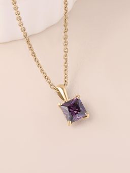 Ornate Jewels - 925 Silver 18K Gold Plated Amethyst Solitaire Pendant With Chain for Women & Girls