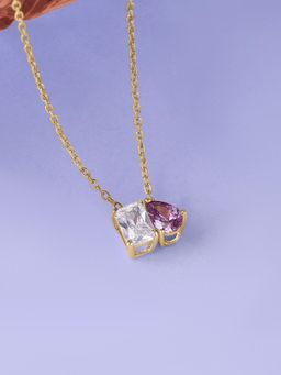 Ornate Jewels - 925 Silver 18K Gold Plated Amethyst Toi Et Moi Pendant With Chain for Women & Girls