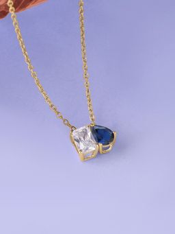 Ornate Jewels - 925 Silver 18K Gold Plated Blue Sapphire Toi Et Moi Pendant With Chain for Women & Girls