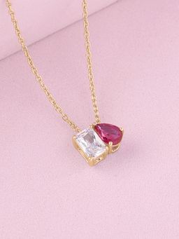 Ornate Jewels - 925 Silver 18K 2 Micron Gold Plated Red Ruby Pendant With Chain for Women & Girls