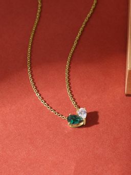 Ornate Jewels - 925 Silver 18K Gold Plated Green Emerald Toi Et Moi Necklace for Women & Girls