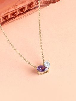 Ornate Jewels - 925 Silver 18K 2 Micron Gold Plated Amethyst Toi Et Moi Necklace for Women & Girls