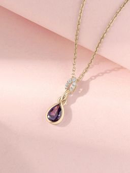 Ornate Jewels - 925 Silver 18K Gold Plated Amethyst Solitaire Pendant With Chain for Women & Girls