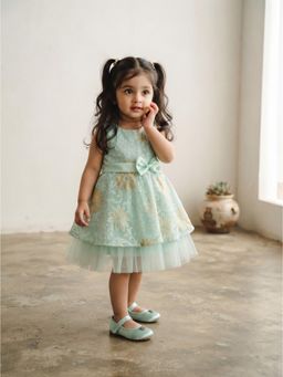 Blabber - Girls Green Synthetic Dress and Booties