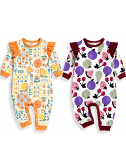 EIO - Girls Multi-Colour Cotton Rompers (Pack of 2)