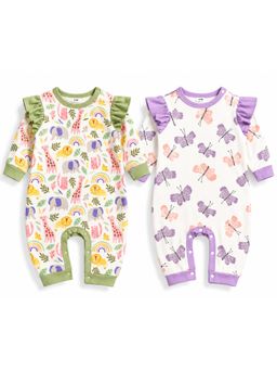 EIO - Girls Multi-Colour Cotton Rompers (Pack of 2)