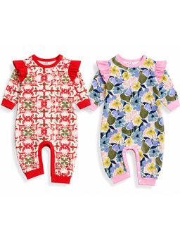 EIO - Girls Multi-Colour Cotton Rompers (Pack of 2)
