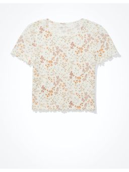 American Eagle - Women Cream Printed Baby Tee