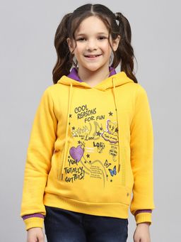 Monte Carlo - Girls Printed Yellow Full Sleeve Hoodie