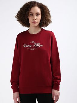 Tommy Hilfiger - Regular Fit Cotton Crew Neck Sweatshirt-Maroon