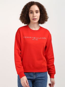 Tommy Hilfiger - Regular Fit Cotton Crew Neck Sweatshirt-Red