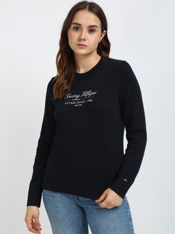 Tommy Hilfiger - Regular Fit Cotton Crew Neck Sweatshirt-Navy Blue