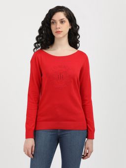 Tommy Hilfiger - Slim Fit Cotton Boat Neck Sweatshirt-Red