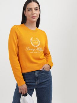 Tommy Hilfiger - Regular Fit Cotton Crew Neck Sweatshirt-Orange