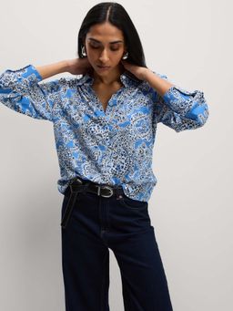 Marks & Spencer - Blue Printed Collared Shirt