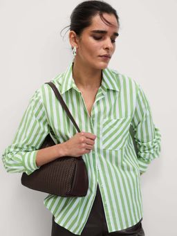 Marks & Spencer - Green Pure Cotton Striped Collared Shirt