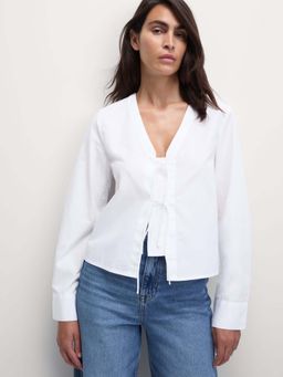 Marks & Spencer - White Pure Cotton Tie Front Top