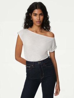 Marks & Spencer - White Cotton Modal Ruched Top