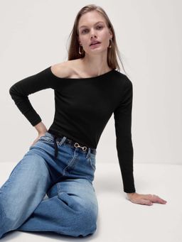 Marks & Spencer - Black Cotton Rich Asymmetric Top