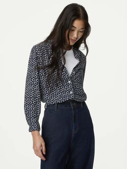 Marks & Spencer - Navy Blue Printed Collared Shirt