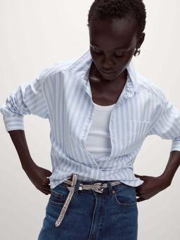 Marks & Spencer - Blue Pure Cotton Striped Oversized Shirt