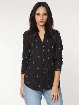Marks & Spencer - Black Mandarin Neck Textured Shirt