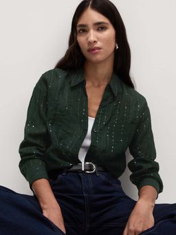 Marks & Spencer - Green Lyocell Rich Sequin Collared Shirt