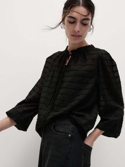 Marks & Spencer - Black Embellished Tie Neck Top