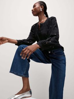 Marks & Spencer - Black Cotton Blend Embellished Top