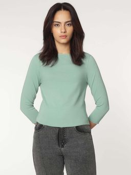 Marks & Spencer - Green Boat Neck Plain T-Shirt