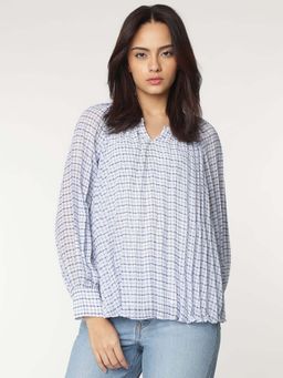 Marks & Spencer - Blue Round Neck Check Top