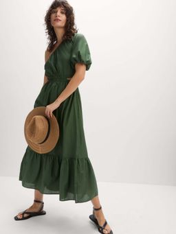 Marks & Spencer - Green Pure Cotton One Shoulder Beach Dress